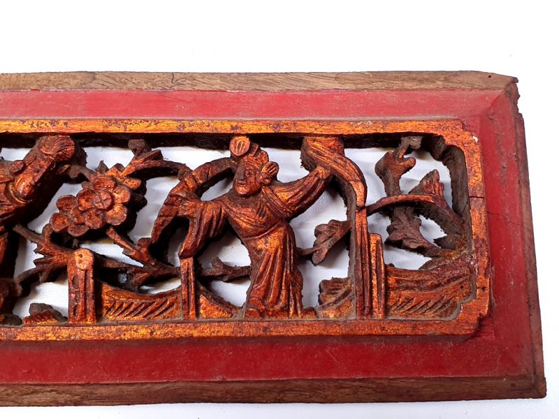 Old Wooden Panel Qing Dynasty33/5000 Red and gold - the ladies of court 2 3