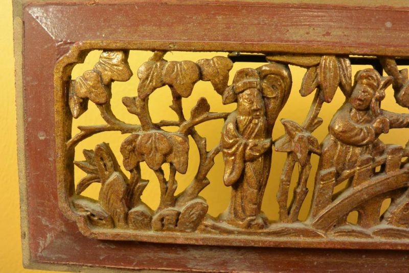 Old Wooden Panel Qing Dynasty Brown and Gold 5 2