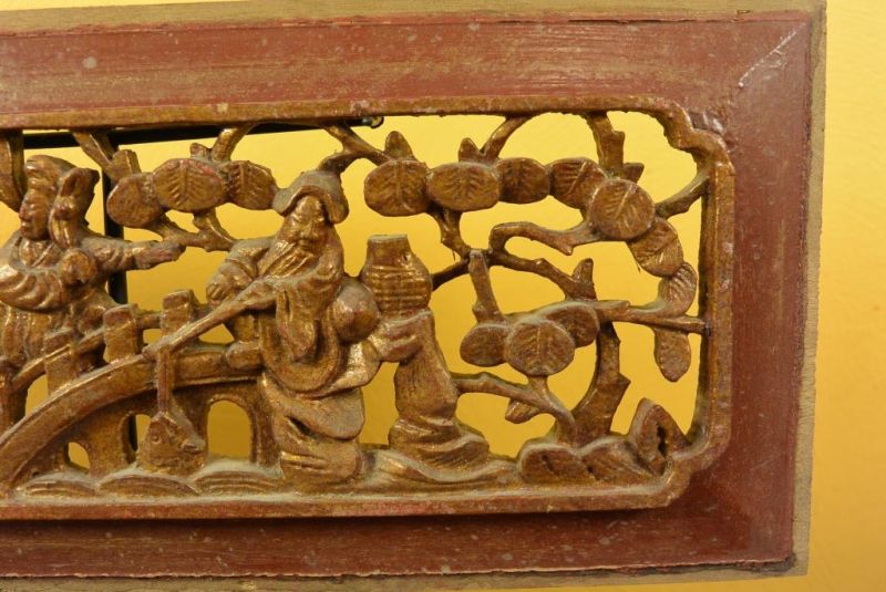 Old Wooden Panel Qing Dynasty Brown and Gold 5 4