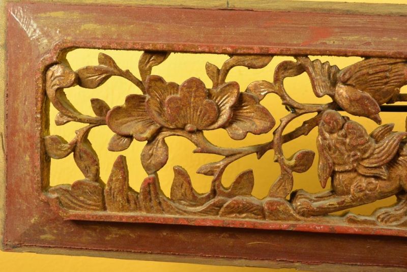 Old Wooden Panel Qing Dynasty Brown and Gold 6 2