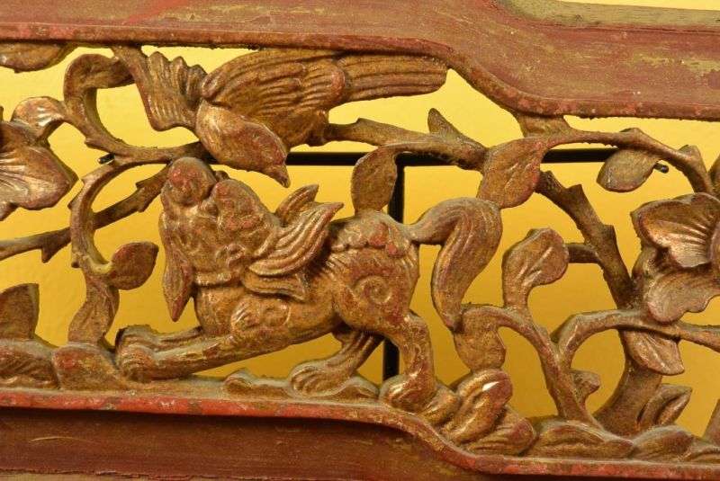 Old Wooden Panel Qing Dynasty Brown and Gold 6 3