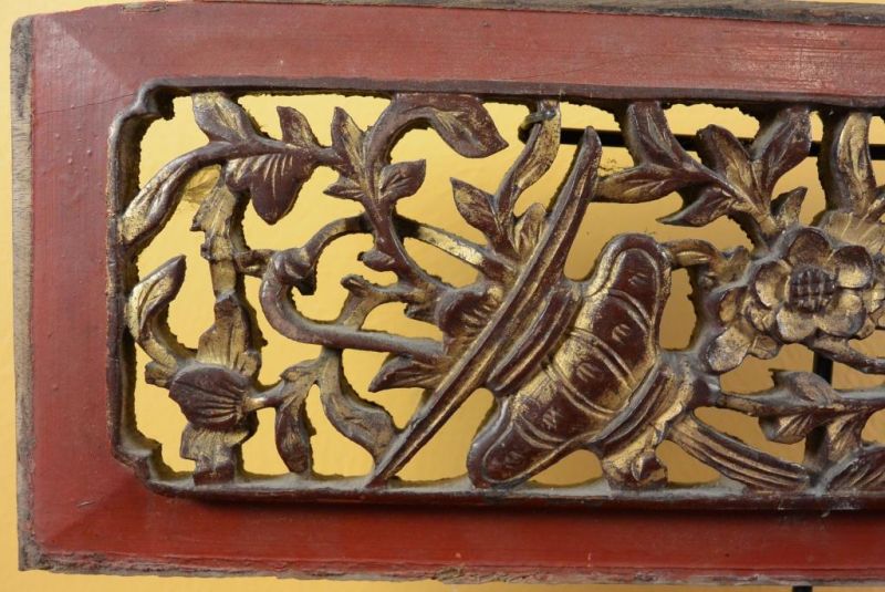 Old Wooden Panel Qing Dynasty Red 5 2