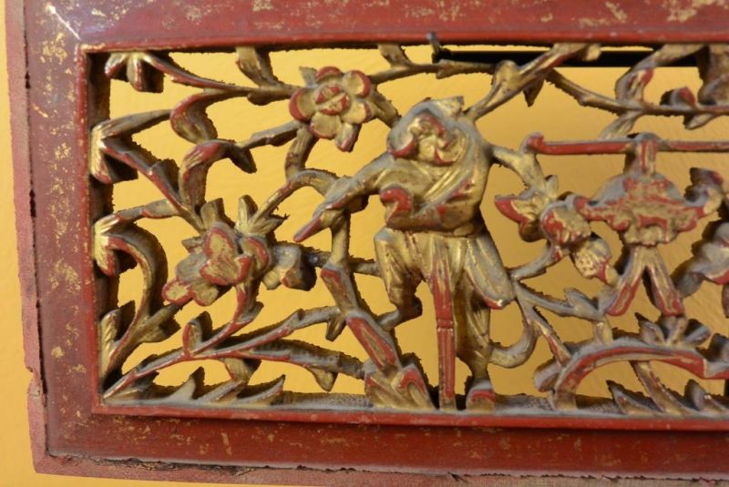 Old Wooden Panel Qing Dynasty Red and Gold 1 2