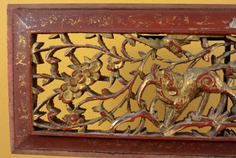 Old Wooden Panel Qing Dynasty Red and Gold 2 2