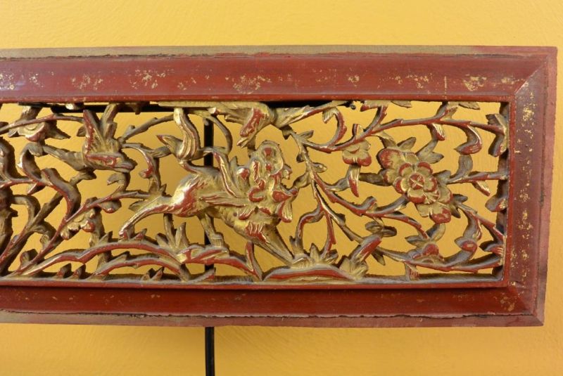 Old Wooden Panel Qing Dynasty Red and Gold 4 3