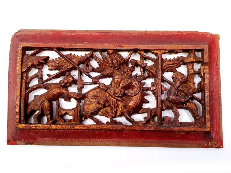 Old Wooden Panel Qing Dynasty Red and gold - Horseman 2 1