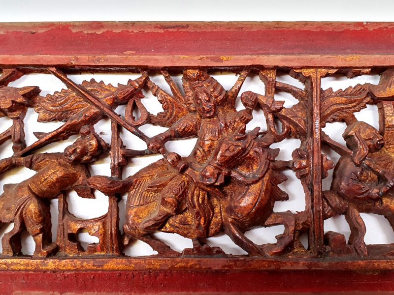 Old Wooden Panel Qing Dynasty Red and gold - Horseman 2 2