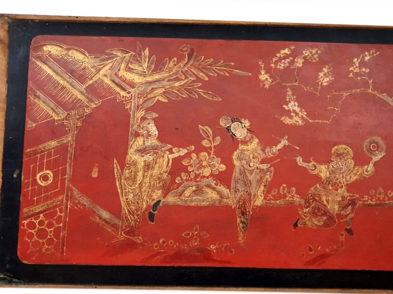 Click thumbnail to enlarge and hover over the picture to zoom Old wooden plaque from the Qing dynasty - Lacquer - Court ladies 3