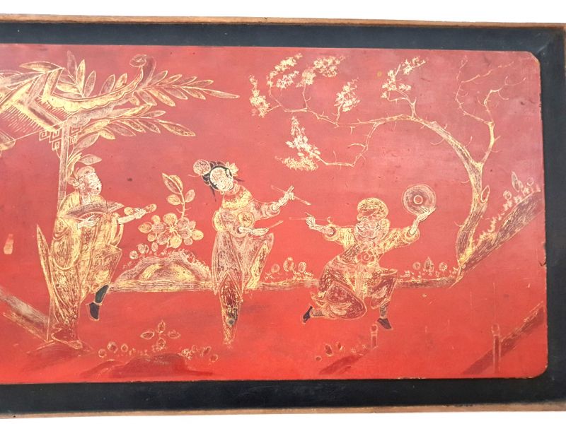 Click thumbnail to enlarge and hover over the picture to zoom Old wooden plaque from the Qing dynasty - Lacquer - Court ladies 4