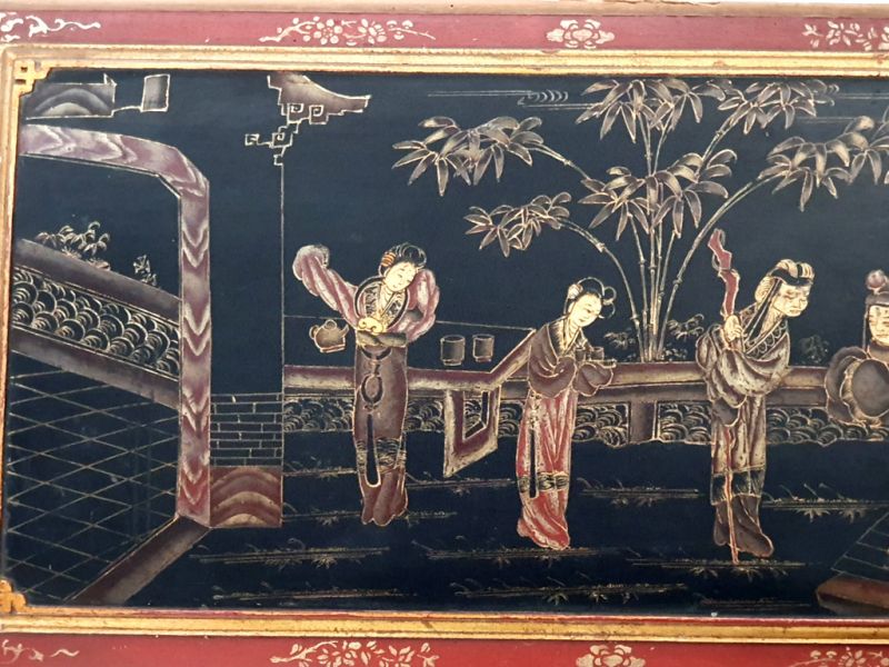 Old wooden plaque from the Qing dynasty - Lacquer - The sage and the court ladies 2