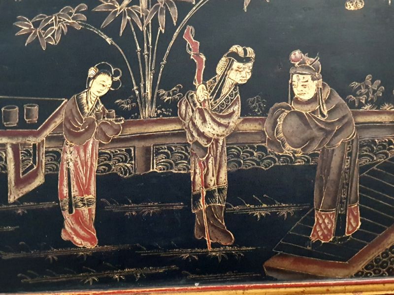 Old wooden plaque from the Qing dynasty - Lacquer - The sage and the court ladies 4