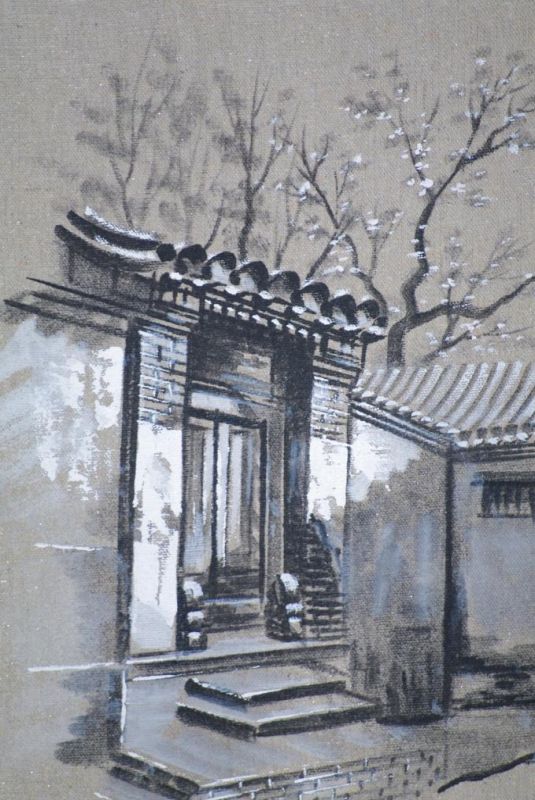 Ölgemälde - Die chinesischen Hutongs - 34x42cm - Der Kirschbaum 2