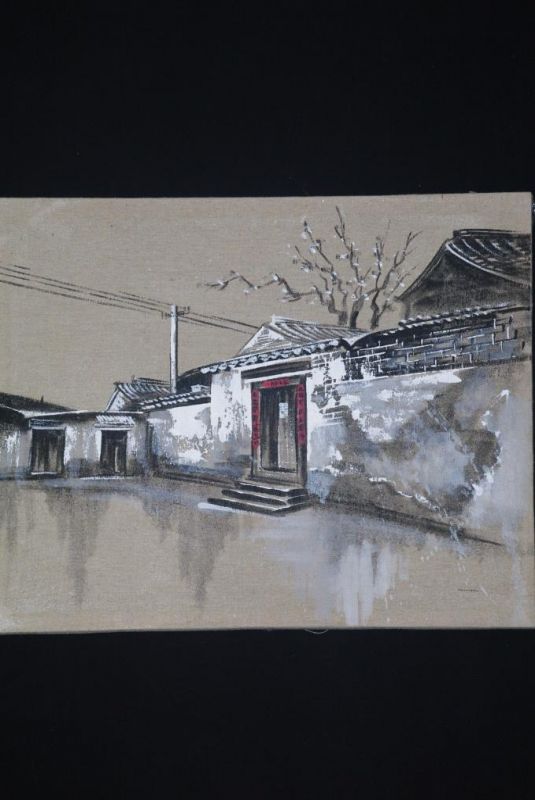 Ölgemälde - Die chinesischen Hutongs - 34x42cm - Die Tür 2