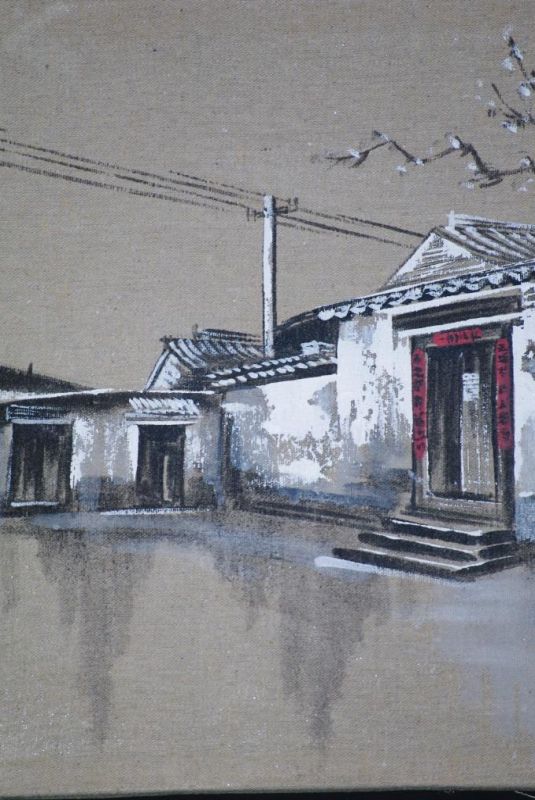 Ölgemälde - Die chinesischen Hutongs - 34x42cm - Die Tür 3
