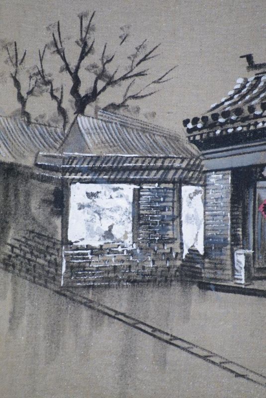 Ölgemälde - Die chinesischen Hutongs - 34x42cm - Die Tür und das Fahrrad 3