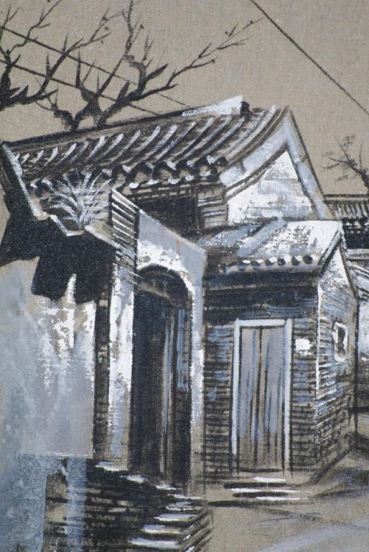 Ölgemälde - Die chinesischen Hutongs - 34x42cm 2