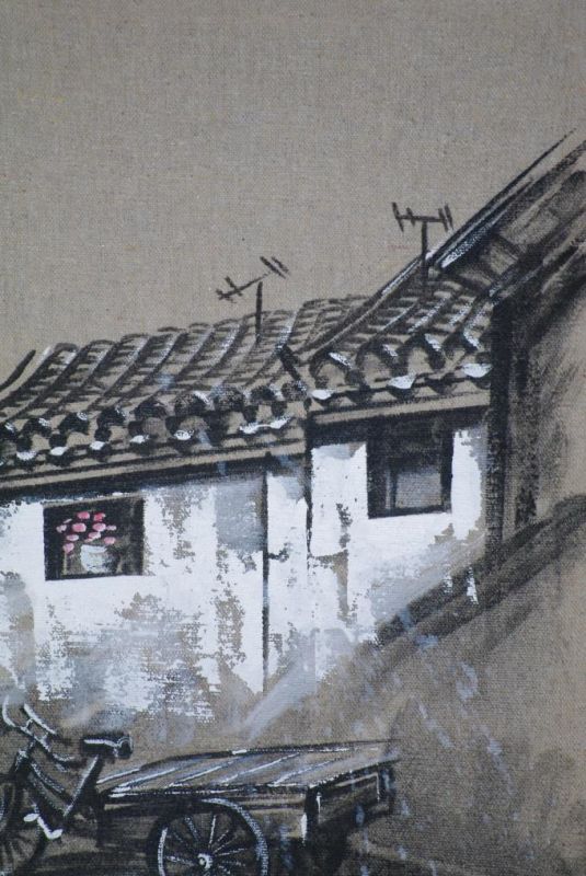 Ölgemälde - Die chinesischen Hutongs - 34x42cm - Dreirad auf der Straße 3
