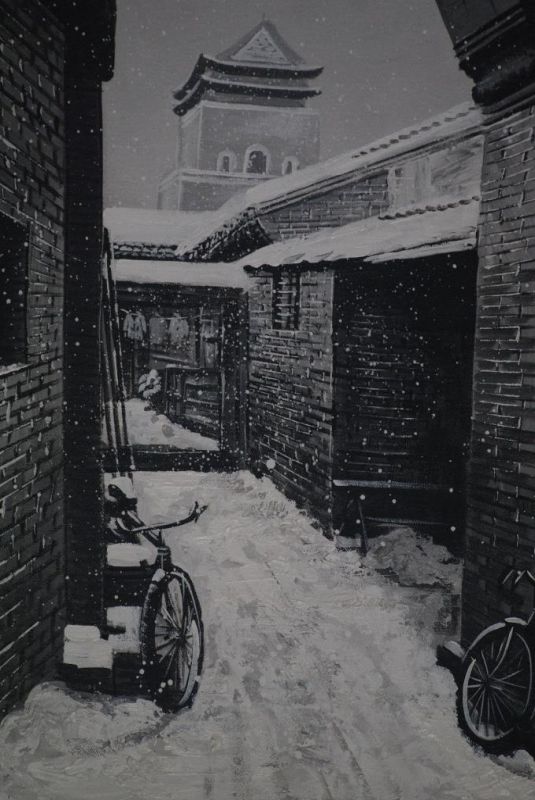 Ölgemälde - Die chinesischen Hutongs - 50x60cm - der Winter 2