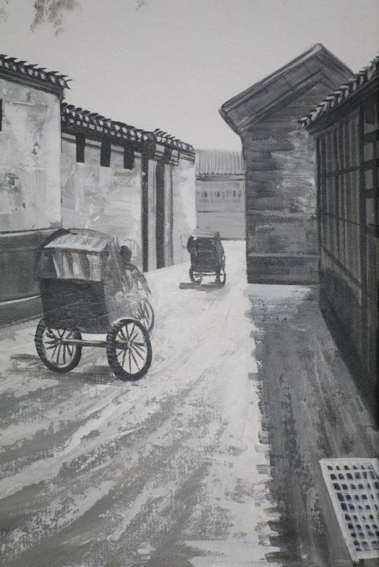 Ölgemälde - Die chinesischen Hutongs - 50x60cm - Die rote Tür 3