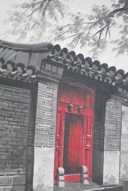 Ölgemälde - Die chinesischen Hutongs - 50x60cm - Die rote Tür 4
