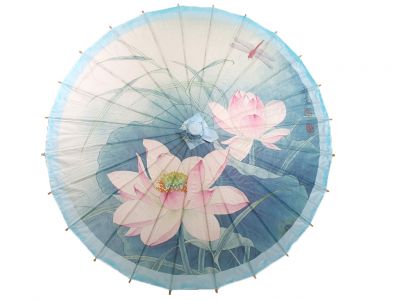 Ombrelle Chinoise en Bois et Papier - Lotus et libellule Ombrelle Chinoise en Bois et Papier - Lotus et libellule