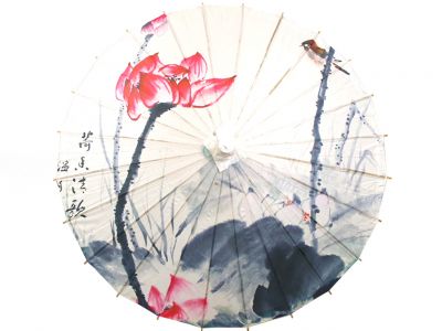 Ombrelle Chinoise en Bois et Papier - Lotus et oiseau