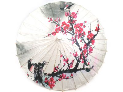 Ombrelle Chinoise en Bois et Papier - Oiseaux sur cerisier