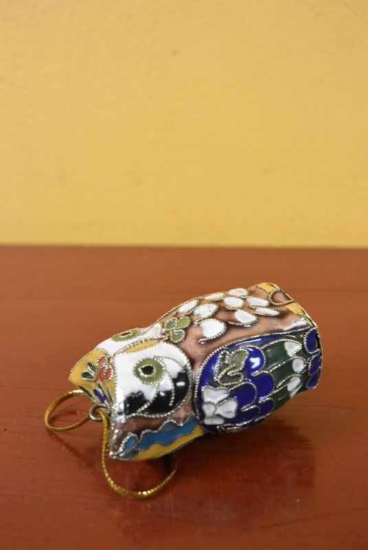 Owls in Cloisonné Yellow Pink 5