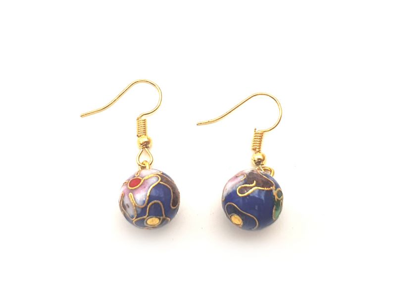 Pair of metal and cloisonné earrings - Navy blue 1