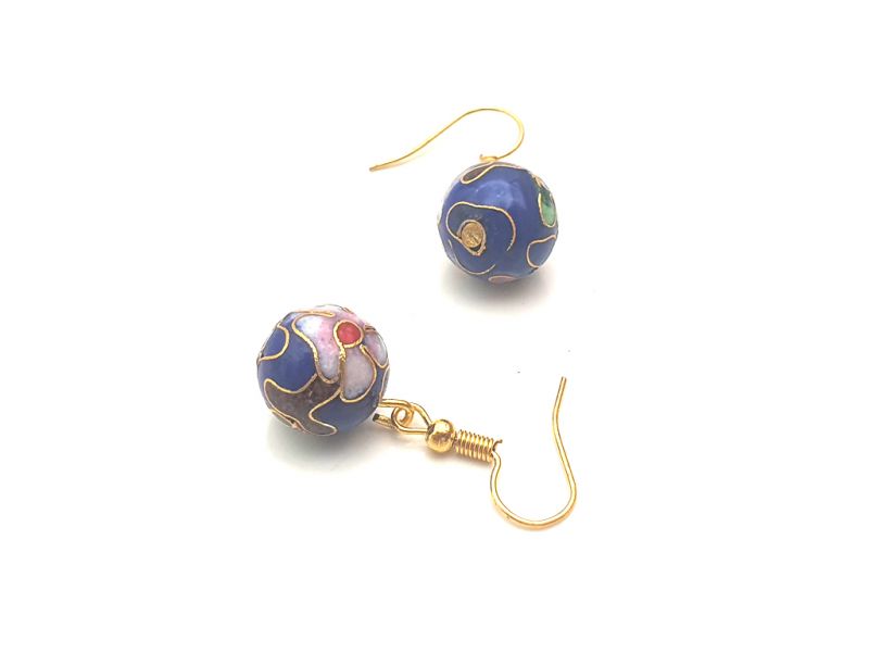 Pair of metal and cloisonné earrings - Navy blue 3