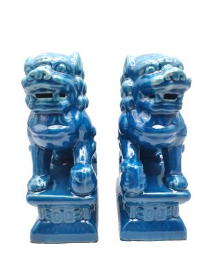 Paire de Chiens Foo en porcelaine Bleu ciel