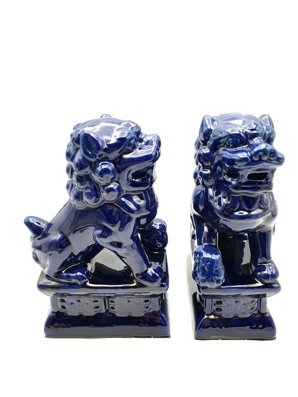 Paire de Chiens Foo en porcelaine Bleu marine 2