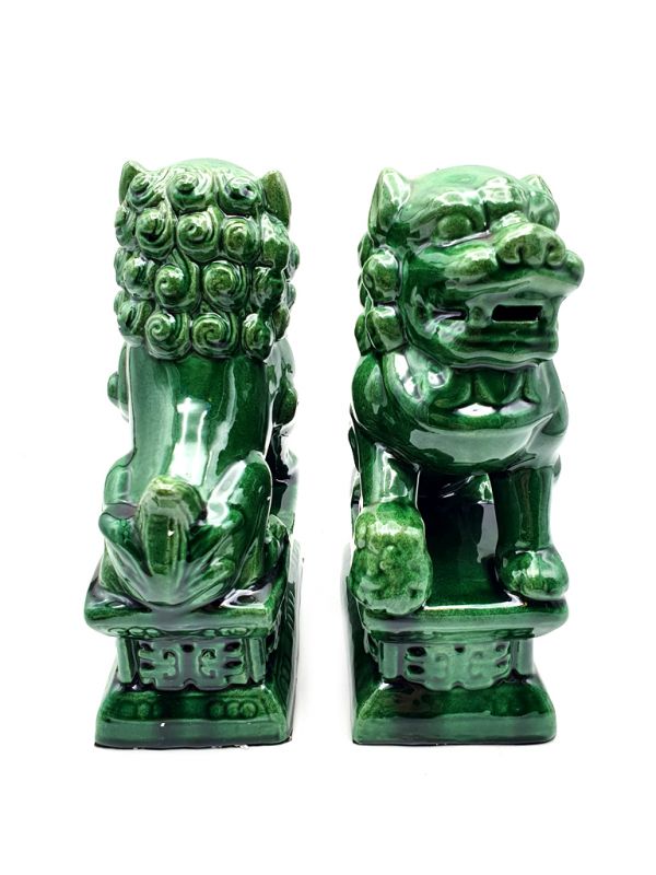 Paire de Chiens Foo en porcelaine Vert 4