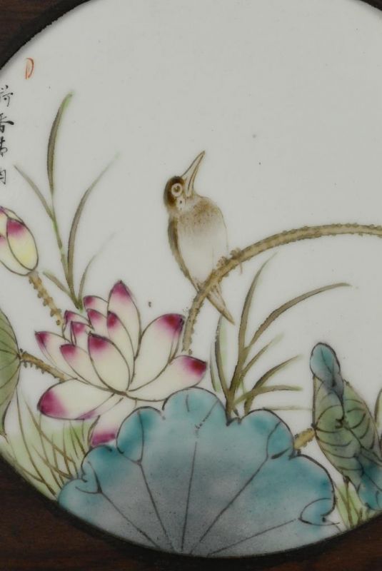 Panneau chinois en Bois et Porcelaine Oiseau dans la nature 2 3