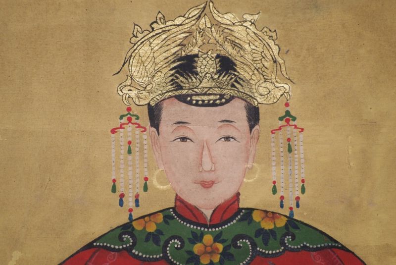 Pareja de ancestros Chinos dinastía Qing rojo 4