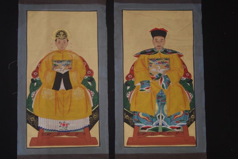 Haga clic en la imagen para ampliar Pareja de ancestros Chinos Pintura China Amarillo 1