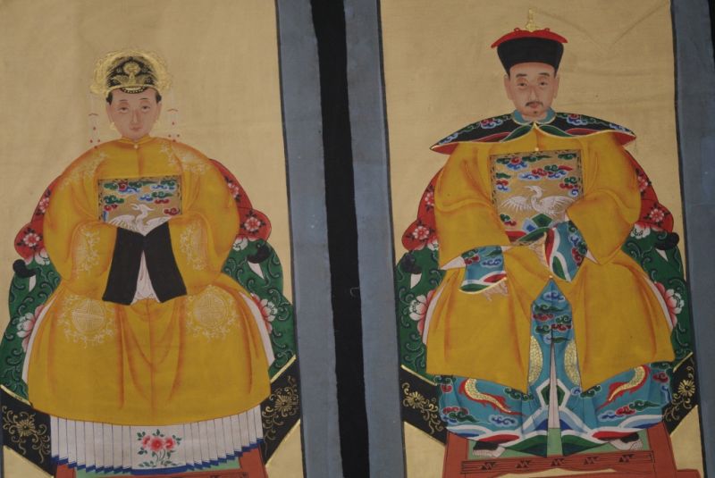 Haga clic en la imagen para ampliar Pareja de ancestros Chinos Pintura China Amarillo 2