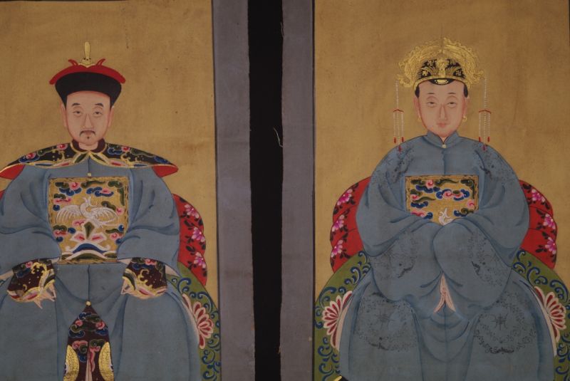 Pareja de ancestros Chinos Pintura China Azul Celeste 2
