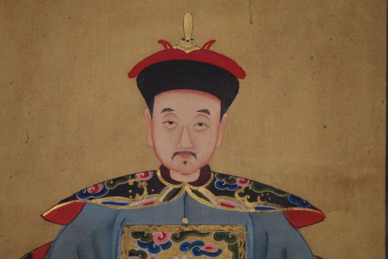 Pareja de ancestros Chinos Pintura China Azul Celeste 3