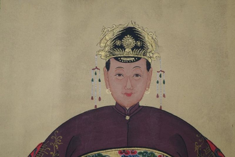 Pareja de ancestros Chinos Pintura China Burdeos 3
