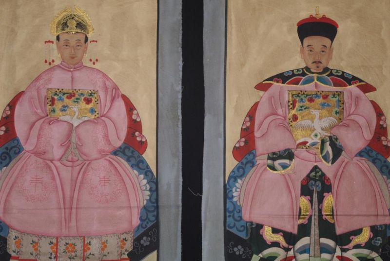 Pareja de ancestros Chinos Pintura China Rosa 2