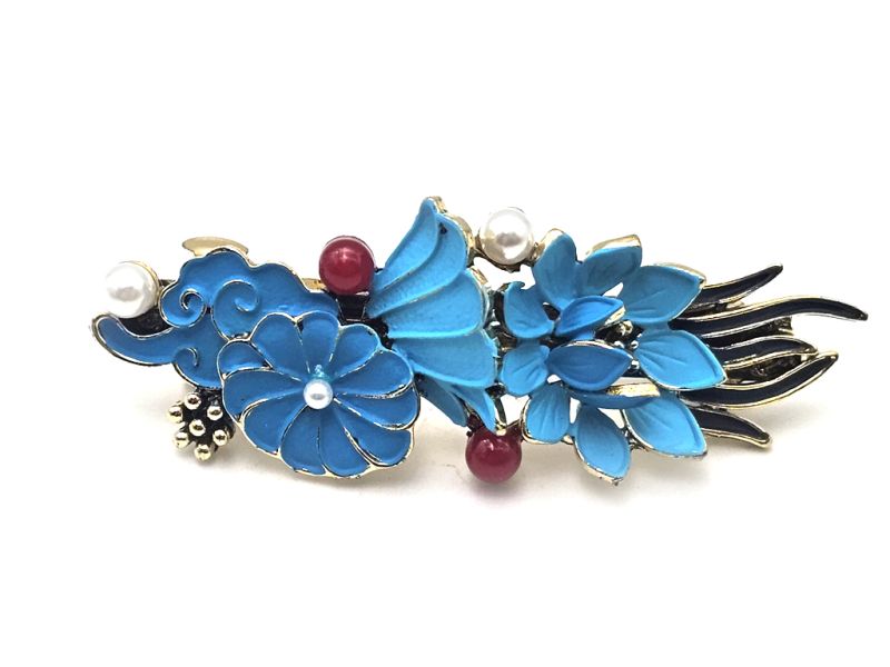 Pasador de esmalte chino - Cloisonné - Nube, flores y hojas. 1