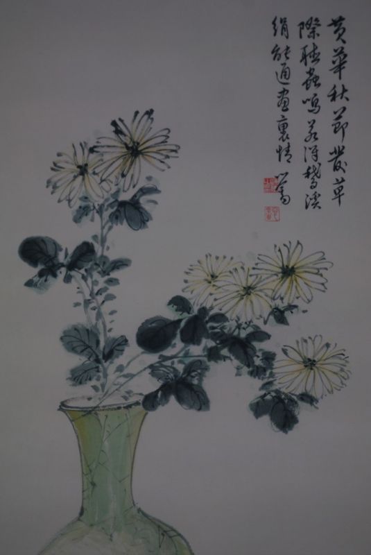 Peinture Chinoise Aquarelle sur soie Fleurs blanches 2