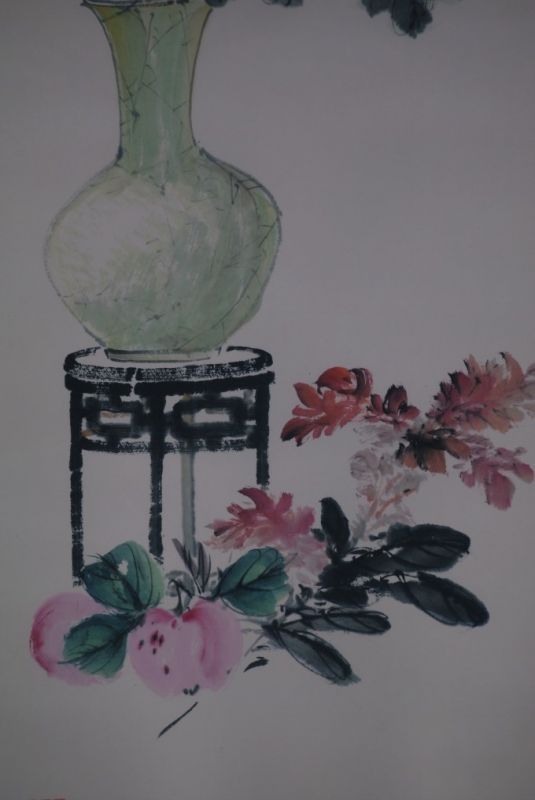 Peinture Chinoise Aquarelle sur soie Fleurs blanches 3