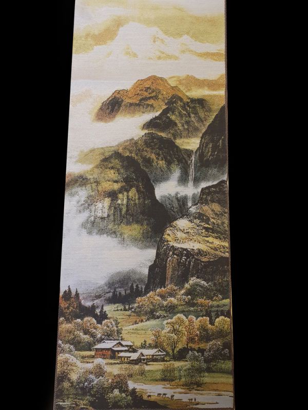 Peinture Chinoise - Broderie sur soie - Paysage - Village sur la montagne
