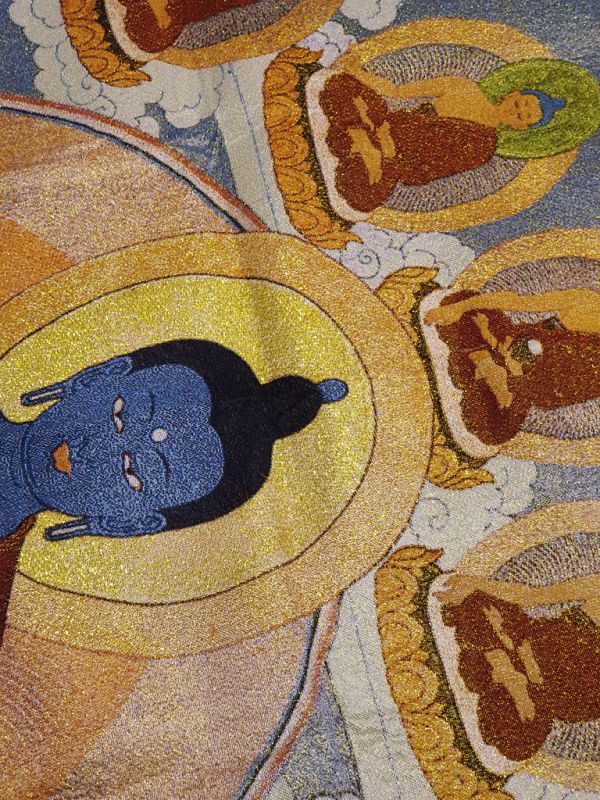 Peinture Chinoise - Broderie sur soie - Thangka - Akshobhya - Bouddha Bleu 4