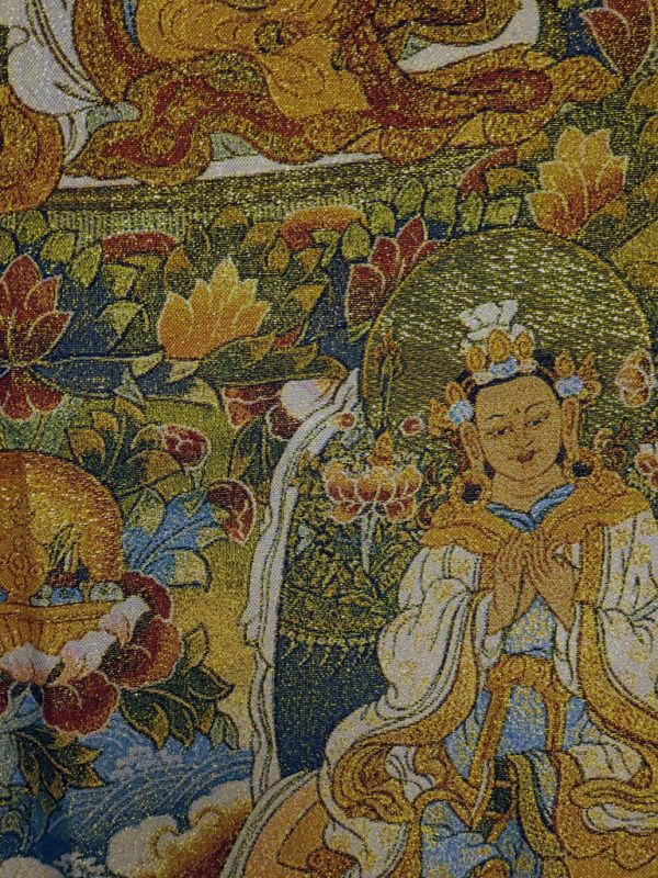 Peinture Chinoise - Broderie sur soie - Thangka - Maître nepalais sur la fleur de lotus 3