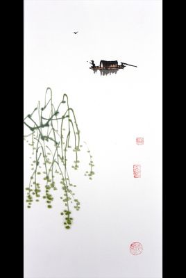 Peinture chinoise moderne - aquarelles sur papier de riz - a rivière Peinture chinoise moderne - aquarelles sur papier de riz - a rivière