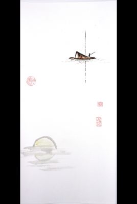 Peinture chinoise moderne - aquarelles sur papier de riz - La barque