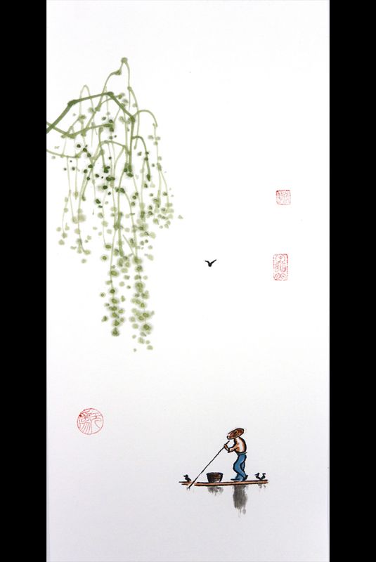 Peinture chinoise moderne - aquarelles sur papier de riz - La mangrove 1